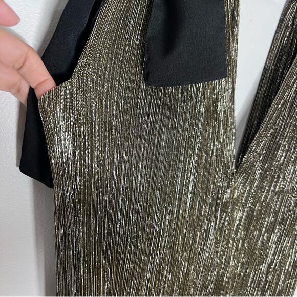 Sabina Musayev Ray Metallic Gold Tiered Maxi Dress Bow Tie Sz M - Picture 8 of 10